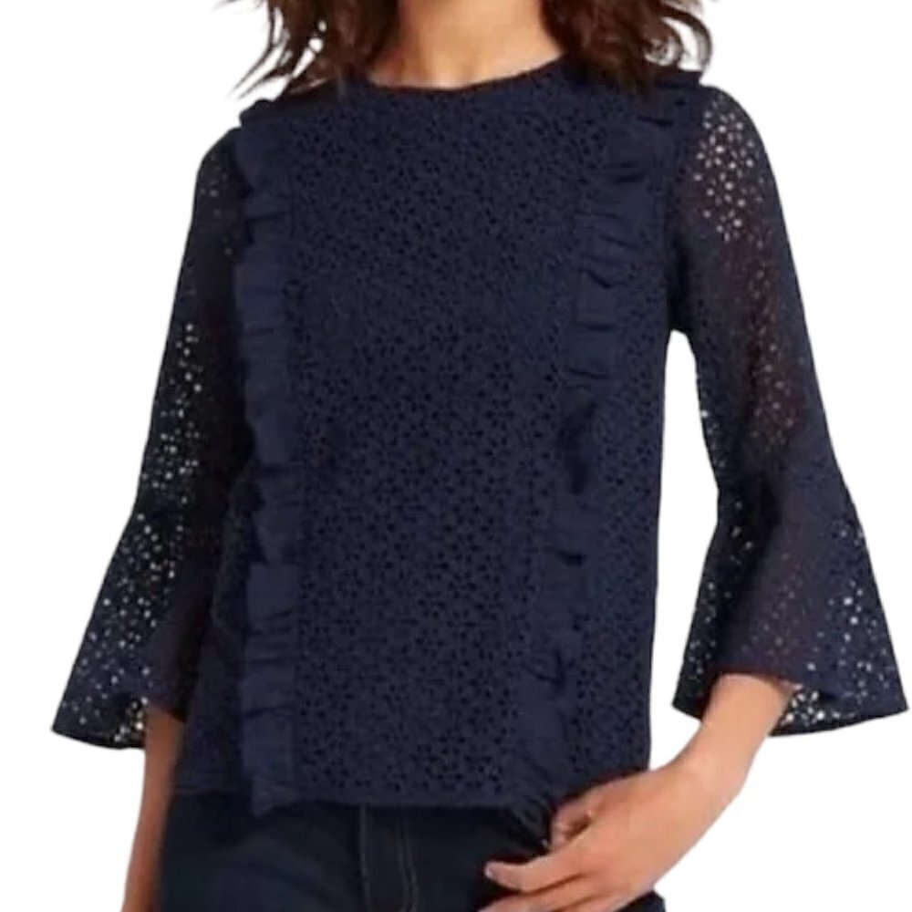 Draper James Navy Ruffled Floral Eyelet Blouse 4